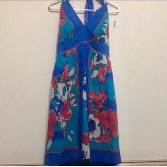 🌺JONES NEW YORK🌺SILK FLORAL HALTER DRESS🌺 - Picture 2 of 8